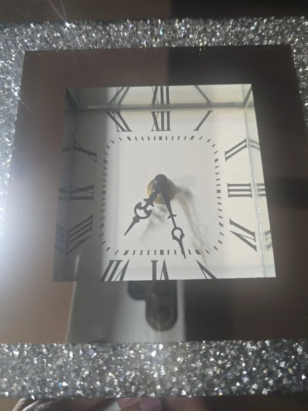 Z Gallerie Gisele Mirrored Crushed Crystal Table Clock - Silver Glam Decor